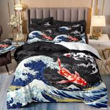 NDXRWDZR nevresim takımı 90 çocuk dalgaları Koi yorgan yatak 90 yaş kızlar için fermuarlı yumuşak nefes alabilen mikrofiber nordik kılıflar 150 x 220 cm + 2 yastık kılıfı 50 x 80 cm