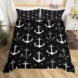 NDXRWDZR nevresim takımı 90 çocuk deniz çapa siyah yorgan kızlar için 90 yaşlı yatak fermuarlı yumuşak nefes alabilen mikrofiber kuvvetli nevresim 150 x 220 cm + 2 yastık kılıfı 50 x 80 cm