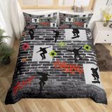 NDXRWDZR Nevresim takımı 90 çocuk kaykay yorgan yatak 90 yaşlı kızlar için fermuarlı yumuşak nefes alabilen mikrofiber nordik kılıflar 150 x 220 cm + 2 yastık kılıfı 50 x 80 cm