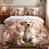 NDXRWDZR nevresim takımı 90 çocuk sevimli köpek kedi yorgan 90 yaşlı yorgan kızlar için çocuklar için fermuarlı yumuşak nefes alabilen mikrofiber nordik kılıflar 150 x 220 cm + 2 yastık kılıfı 50 x 80