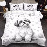 NDXRWDZR nevresim takımı 90 çocuk Shih Tzu beyaz yorgan kızlar için 90 yaş yatağı fermuarlı yumuşak nefes alabilen mikrofiber nordik kılıflar 150 x 220 cm + 2 yastık kılıfı 50 x 80 cm