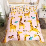 NDXRWDZR nevresim takımı 90 yaşlı çocuk zürafa yorgan yatak 90 yaş kızlar için fermuarlı yumuşak nefes alabilen mikrofiber nordik kılıflar 150 x 220 cm + 2 yastık kılıfı 50 x 80 cm