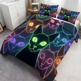 NDXRWDZR Nevresim takımı yatak 90 kedi floresan yorgan yorgan kızlar için 90 yaş yatağı fermuarlı yumuşak nefes alabilen mikrofiber nordik kılıflar 150 x 220 cm + 2 yastık kılıfı 50 x 80 cm