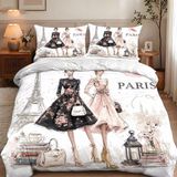 NDXRWDZR nevresim takımı yatak 90 yaşlı çocuk moda Paris yorgan yatak 90 yaşlı kızlar için, fermuarlı yumuşak, nefes alabilen mikrofiber, kuvvetli kılıf, 150 x 220 cm + 2 yastık kılıfı 50 x 80 cm