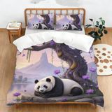 NDXRWDZR Nevresim takımı yatak örtüsü 90 çocuk panda mor yorgan kızlar için 90 yaş yatağı fermuarlı yumuşak nefes alabilen mikrofiber nordik kılıflar 150 x 220 cm + 2 yastık kılıfı 50 x 80 cm