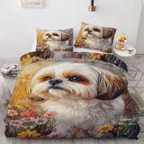NDXRWDZR Nevresim takımı yatak örtüsü 90 çocuk sevimli Shih Tzu Yorgan Kızlar için 90 Yatak, Fermuarlı Yumuşak Nefes Alabilen Mikrofiber Nordik Kılıflar 150 x 220 cm + 2 Yastık Kılıfı 50 x 80 cm
