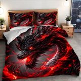 NDXRWDZR Nevresim Tek Kişilik Çocuk 135 x 200 cm Alev Ejderha Gizli Fermuarlı Nevresim Takımı Yumuşak Nefes Alabilir Mikrofiber Nevresim Takımı Nevresim Takımı ve 2 Yastık Kılıfı 50 x 80 cm