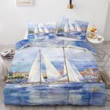 NDXRWDZR Nevresim Tek Kişilik Çocuk 135 x 200 cm Beyaz Yelkenli Tekne Gizli Fermuarlı Nevresim Takımı Mikrofiber Yumuşak Nefes Alabilir Nevresim Takımı Nevresim Takımı ve 2 Yastık Kılıfı 50 x 80 cm