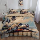 NDXRWDZR Nevresim Tek Kişilik Çocuk 135 x 200 cm Deniz Kaplumbağası Gizli Fermuarlı Nevresim Takımı Mikrofiber Yumuşak Nefes Alabilir Nevresim Takımı Nevresim Takımı ve 2 Yastık Kılıfı 50 x 80 cm