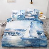 NDXRWDZR Nevresim Tek Kişilik Çocuk 135 x 200 cm Mavi Yelkenli Tekne Gizli Fermuarlı Nevresim Takımı Mikrofiber Yumuşak Nefes Alabilir Nevresim Takımı Nevresim Takımı ve 2 Yastık Kılıfı 50 x 80 cm