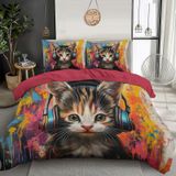 NDXRWDZR Nevresim Tek Kişilik Çocuk 135 x 200 cm Sevimli Kedi Gizli Fermuarlı Nevresim Takımı Mikrofiber Yumuşak Nefes Alabilir Nevresim Takımı Nevresim Takımı ve 2 Yastık Kılıfı 50 x 80 cm