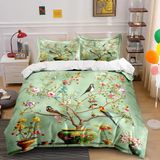 NDXRWDZR Nevresim Tek Kişilik Çocuk 135 x 200 cm Yeşil Çiçekler ve Kuşlar Gizli Fermuarlı Nevresim Takımı Mikrofiber Yumuşak Nefes Alabilir Nevresim Takımı Nevresim Takımı ve 2 Yastık Kılıfı 50 x 80