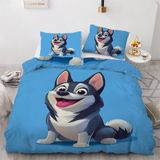 NDXRWDZR Nevresim Yatak 90 Çocuk Mavi Husky Yorgan Yatak 90 Kız Erkek Çocuklar için Yumuşak Fermuarlı Nefes Alabilir Mikrofiber Nevresim 150 x 220 cm 2 Yastık Kılıfı 50 x 80 cm