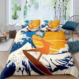 NDXRWDZR Nordic nevresim 90 çocuk plajda sörf yorgan kızlar için 90 yaşlı yatak, fermuarlı, yumuşak nefes alabilen mikrofiber, kuvvetli kılıf, 150 x 220 cm + 2 yastık kılıfı 50 x 80 cm