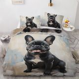 NDXRWDZR Nordica nevresim 150 cm Fransız Bulldog, siyah yatak örtüsü, çocuklar için 150 cm, yetişkinler için, fermuarlı, yumuşak nefes alabilen mikrofiber, kuvvetli kılıflar, 240 x 220 cm + 2 yastık