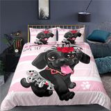 NDXRWDZR Nordica nevresim 90 cm köpek siyah yorgan kızlar için çocuklar için fermuarlı yumuşak nefes alabilen mikrofiber nordik kılıflar 150 x 220 cm + 2 yastık kılıfı 50 x 80 cm