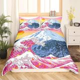 NDXRWDZR Nordica nevresim 90 çocuk yatak örtüsü Fuji Dağı, Japonya yorgan 90 yaşlı kızlar için, fermuarlı yumuşak, nefes alabilen mikrofiber, kuvvetli kılıf, 150 x 220 cm + 2 yastık kılıfı 50 x 80 cm