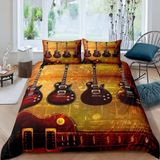 NDXRWDZR Nordica nevresim 90 Gitar Yorgan Yatak 90 Yatak Kızlar için Çocuklar için Fermuarlı Yumuşak Nefes Alabilir Mikrofiber Nordik Kılıflar 150 x 220 cm + 2 Yastık Kılıfı 50 x 80 cm