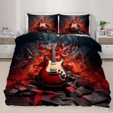NDXRWDZR Nordica nevresim 90 Kırmızı Gitar Yorgan Yatak 90 Yatak Kızlar için Çocuklar İçin Fermuarlı Yumuşak Nefes Alabilir Mikrofiber Nordik Kılıf 150 x 220 cm + 2 Yastık Kılıfı 50 x 80 cm
