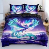 NDXRWDZR PhöNix nevresim takımı, 220 x 240 cm, fermuarlı, kilitli, yetişkinler ve çocuklar için, yumuşak, nefes alan mikro elyaf nevresim + 2 yastık kılıfı 80 x 80 cm