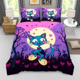 NDXRWDZR Süper Büyük Boy Nevresim Takımı Karikatür Kedi Nevresim Fermuarlı Kapamalı Yatak Örtüsü Aldults Çocuklar için Yumuşak Nefes Alabilir Mikrofiber Kılıf 260x220 cm + 2 Yastık Kılıfı 50x75 cm