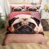 NDXRWDZR Süper Büyük Boy Nevresim Takımı Pug Nevresim Fermuarlı Kapamalı Yatak Örtüsü Aldults Çocuklar için Yumuşak Nefes Alabilir Mikrofiber Kılıf 260x220 cm + 2 Yastık Kılıfı 50x75 cm
