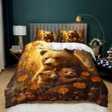 NDXRWDZR Süper King Boy Nevresim Takımı Kahverengi Ayı Nevresim Fermuarlı Yatak Örtüsü Aldults Çocuklar için Yumuşak Nefes Alabilir Mikrofiber Kılıf 260x220 cm + 2 Yastık Kılıfı 50x75 cm