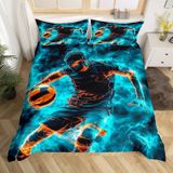 NDXRWDZR Süper King Boy Nevresim Takımı Mavi Futbol Topu Nevresim Fermuarlı Kapamalı Yatak Örtüsü Aldults Çocuklar için Yumuşak Nefes Alabilir Mikrofiber Kılıf 260x220 cm + 2 Yastık Kılıfı 50x75 cm