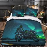 NDXRWDZR Süper King Boy Nevresim Takımı Mavi Motosiklet Nevresim Fermuarlı Kapamalı Yatak Örtüsü Aldults Çocuklar için Yumuşak Nefes Alabilir Mikrofiber Kılıf 260x220 cm + 2 Yastık Kılıfı 50x75 cm