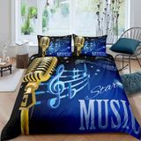 NDXRWDZR Süper King Boy Nevresim Takımı Mavi Müzik Nevresim Fermuarlı Kapamalı Yatak Örtüsü Aldults Çocuklar için Yumuşak Nefes Alabilir Mikrofiber Kılıf 260x220 cm + 2 Yastık Kılıfı 50x75 cm