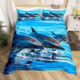 NDXRWDZR Süper King Boy Nevresim Takımı Okyanus Yunus Nevresim Fermuarlı Kapamalı Yatak Örtüsü Aldults Çocuklar için Yumuşak Nefes Alabilir Mikrofiber Kılıf 260x220 cm + 2 Yastık Kılıfı 50x75 cm