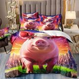 NDXRWDZR Süper King Boy Nevresim Takımı Pembe Domuz Nevresim Fermuarlı Kapamalı Yatak Örtüsü Aldults Çocuklar için Yumuşak Nefes Alabilir Mikrofiber Kılıf 260x220 cm + 2 Yastık Kılıfı 50x75 cm
