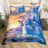 NDXRWDZR Süper King Boy Nevresim Takımı Penguen Nevresim Fermuarlı Kapamalı Yatak Örtüsü Aldults Çocuklar için Yumuşak Nefes Alabilir Mikrofiber Kılıf 260x220 cm + 2 Yastık Kılıfı 50x75 cm