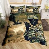 NDXRWDZR Tek Kişilik Nevresim Takımı, Asker Nevresim Takımı, Çocuklar için Yumuşak Hipoalerjenik Mikrofiber Nevresim Kılıfı, Fermuarlı 1 Nevresim 135x200 cm + 2 Yastık Kılıfı 50x75 cm