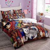 NDXRWDZR Tek kişilik nevresim takımı, boyalı kedi nevresim takımı, çocuklar için yumuşak, hipoalerjenik mikrofiber nevresim takımı, fermuarlı 1 nevresim 135x200 cm + 2 yastık kılıfı 50x75 cm