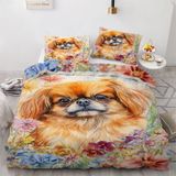 NDXRWDZR Tek Kişilik Nevresim Takımı, Çocuklar için Pekingese Nevresim Takımı, Yumuşak Hipoalerjenik Mikrofiber Nevresim Kılıfı, Fermuarlı 1 Nevresim 135x200 cm + 2 Yastık Kılıfı 50x75 cm