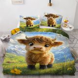 NDXRWDZR Tek Kişilik Nevresim Takımı Highland Cattle Çocuk Nevresim Yumuşak Hipoalerjenik Fermuarlı Mikrofiber Nevresim 1 Nevresim 135 x 200 cm + 2