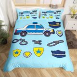 NDXRWDZR Tek Kişilik Nevresim Takımı Karikatür Polis Arabası Nevresim Çocuklar için Yumuşak Hipoalerjenik Mikrofiber Yorgan Kılıfı, Fermuarlı 1 Nevresim 135x200 cm + 2 Yastık Kılıfı 50x75 cm