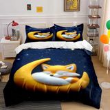 NDXRWDZR Tek Kişilik Nevresim Takımı Moon Fox Nevresim Takımı Çocuklar için Yumuşak Hipoalerjenik Mikrofiber Yorgan Kılıfı, Fermuarlı 1 Nevresim 135x200 cm + 2 Yastık Kılıfı 50x75 cm