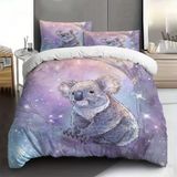 NDXRWDZR Tek Kişilik Nevresim Takımı Mor Koala Çocuklar için Yorgan Kılıfı Yumuşak Hipoalerjenik Mikrofiber Fermuarlı Nevresim Takımı, 1 Nevresim 135x200 cm + 2 Yastık Kılıfı 50x75 cm