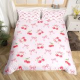 NDXRWDZR Tek Kişilik Nevresim Takımı Pembe Kiraz Nevresim Takımı Çocuklar için Yumuşak Hipoalerjenik Mikrofiber Yorgan Kılıfı, Fermuarlı 1 Nevresim 135x200 cm + 2 Yastık Kılıfı 50x75 cm