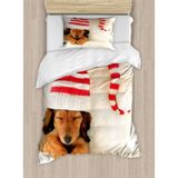 NDXRWDZR Tek Kişilik Nevresim Takımı, Sevimli Dachshund Nevresim Takımı, Çocuklar için Yumuşak Hipoalerjenik Mikrofiber Nevresim Kılıfı, Fermuarlı 1 Nevresim 135x200 cm + 2 Yastık Kılıfı 50x75 cm