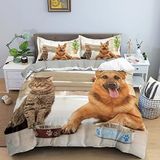 NDXRWDZR Tek Kişilik Nevresim Takımı Sevimli Kediler ve Köpekler Nevresim Çocuklar için Yumuşak Hipoalerjenik Mikrofiber Nevresim Kılıfı, Fermuarlı 1 Nevresim 135x200 cm + 2 Yastık Kılıfı 50x75 cm