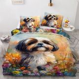 NDXRWDZR Tek Kişilik Nevresim Takımı, Sevimli Shih Tzu Nevresim Takımı, Çocuklar için Yumuşak Hipoalerjenik Mikrofiber Nevresim Kılıfı, Fermuarlı 1 Nevresim 135x200 cm + 2 Yastık Kılıfı 50x75 cm