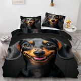 NDXRWDZR Tek Kişilik Nevresim Takımı Siyah Dachshund Çocuklar için Nevresim Yumuşak Hipoalerjenik Mikrofiber Fermuarlı Nevresim, 1 Nevresim 135 x 200 cm + 2 Yastık Kılıfı 50 x 75 cm