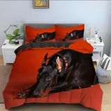 NDXRWDZR Tek Kişilik Nevresim Takımı Siyah Doberman Pinscher Çocuklar için Yorgan Kılıfı Yumuşak Hipoalerjenik Mikrofiber Fermuarlı Nevresim Takımı, 1 Nevresim 135x200 cm + 2 Yastık Kılıfı 50x75 cm