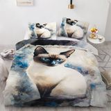 NDXRWDZR Tek Kişilik Nevresim Takımı Siyam Kedi Çocuk Nevresim Yumuşak Hipoalerjenik Fermuarlı Mikrofiber Nevresim 1 Nevresim 135 x 200 cm + 2