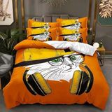 NDXRWDZR Tek Kişilik Nevresim Takımı Turuncu Kedi Nevresim Çocuklar için Yumuşak Hipoalerjenik Mikrofiber Nevresim Kılıfı, Fermuarlı 1 Nevresim 135x200 cm + 2 Yastık Kılıfı 50x75 cm
