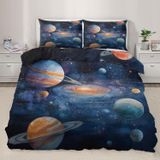 NDXRWDZR Tek Kişilik Nevresim Takımı, Uzay Gezegeni Çocuk Nevresim, Yumuşak, Hipoalerjenik Mikrofiber Fermuarlı Nevresim, 1 Nevresim 135 x 200 cm + 2 Yastık Kılıfı 50 x 75 cm