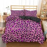 NDXRWDZR Tek Kişilik Yatak Seti Mor Leopar Baskılı Nevresim Çocuklar için Yumuşak Hipoalerjenik Mikrofiber Yorgan Kılıfı, Fermuarlı 1 Nevresim 135x200 cm + 2 Yastık Kılıfı 50x75 cm
